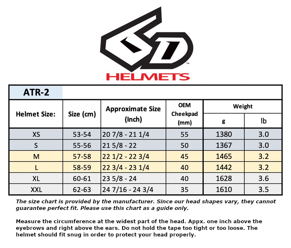 6d-atr-2-size-chart size chart