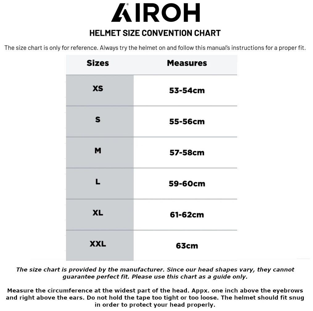 Airoh size chart
