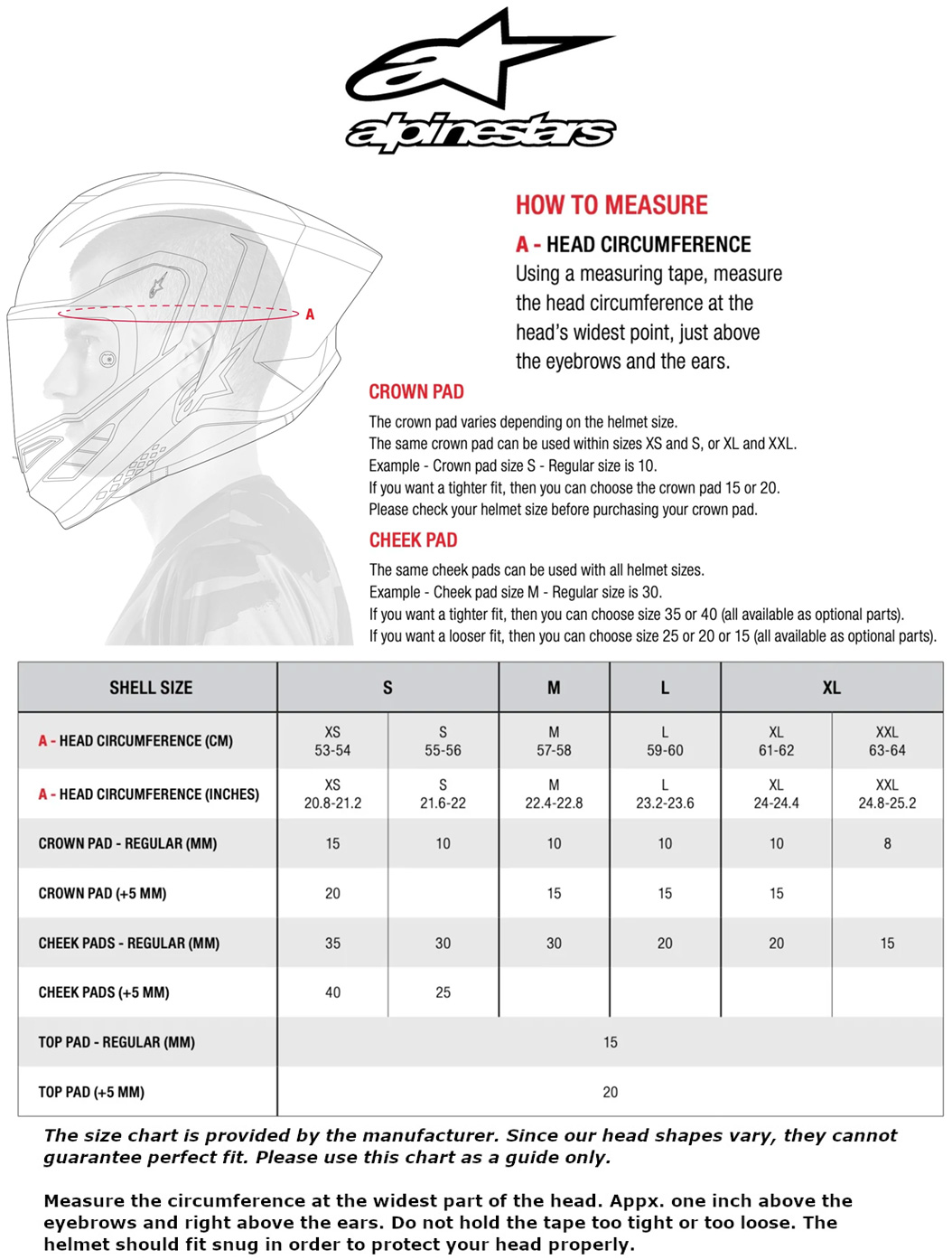 alpinestars-supertech-r10-size-chart size chart