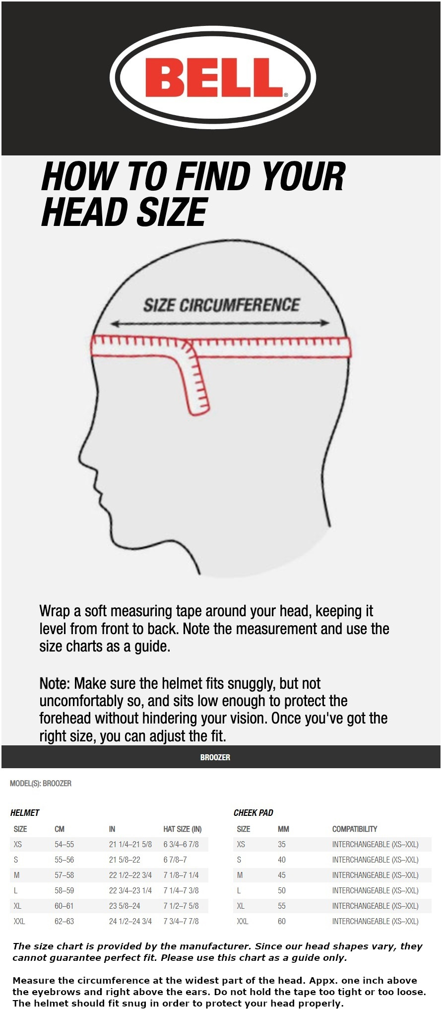 bell-broozer-helmet-size-chart size chart