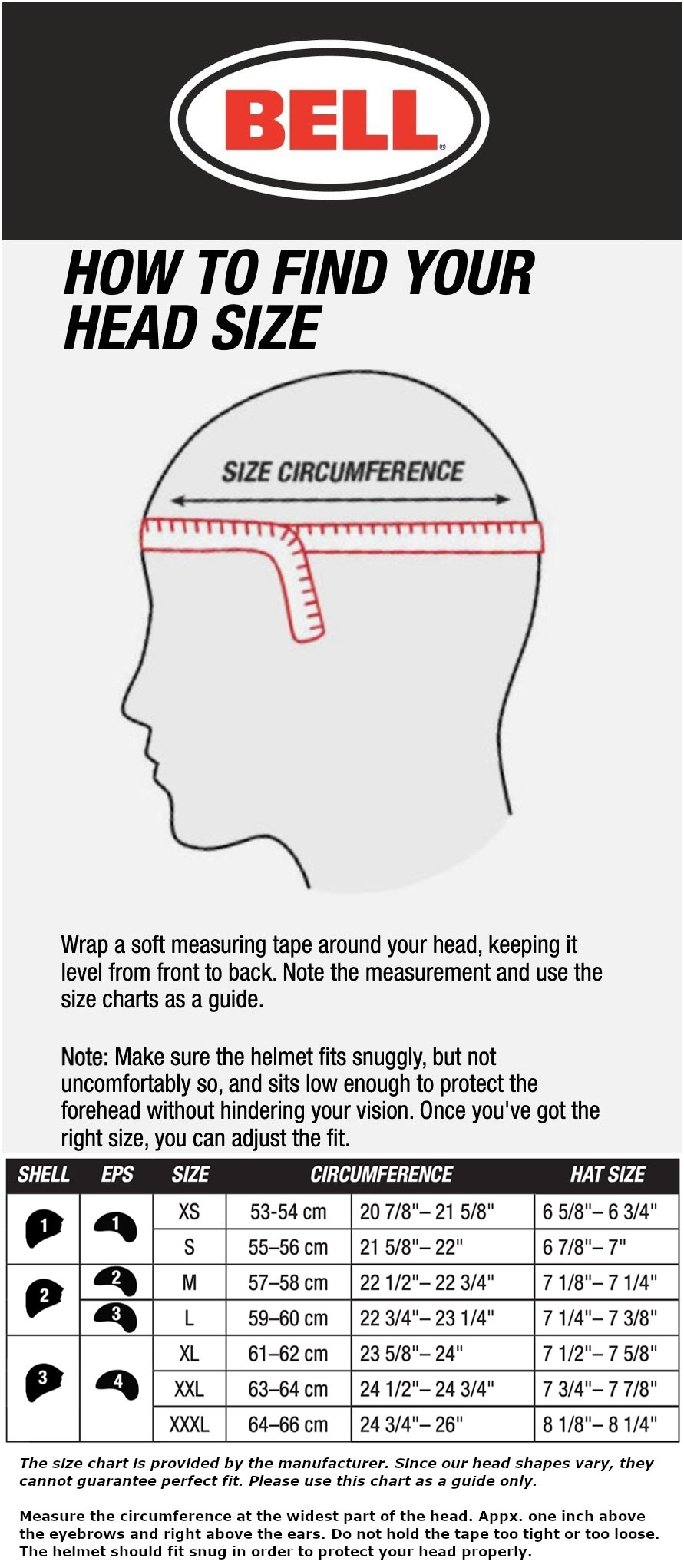 bell-lithium-helmet-size-chart size chart