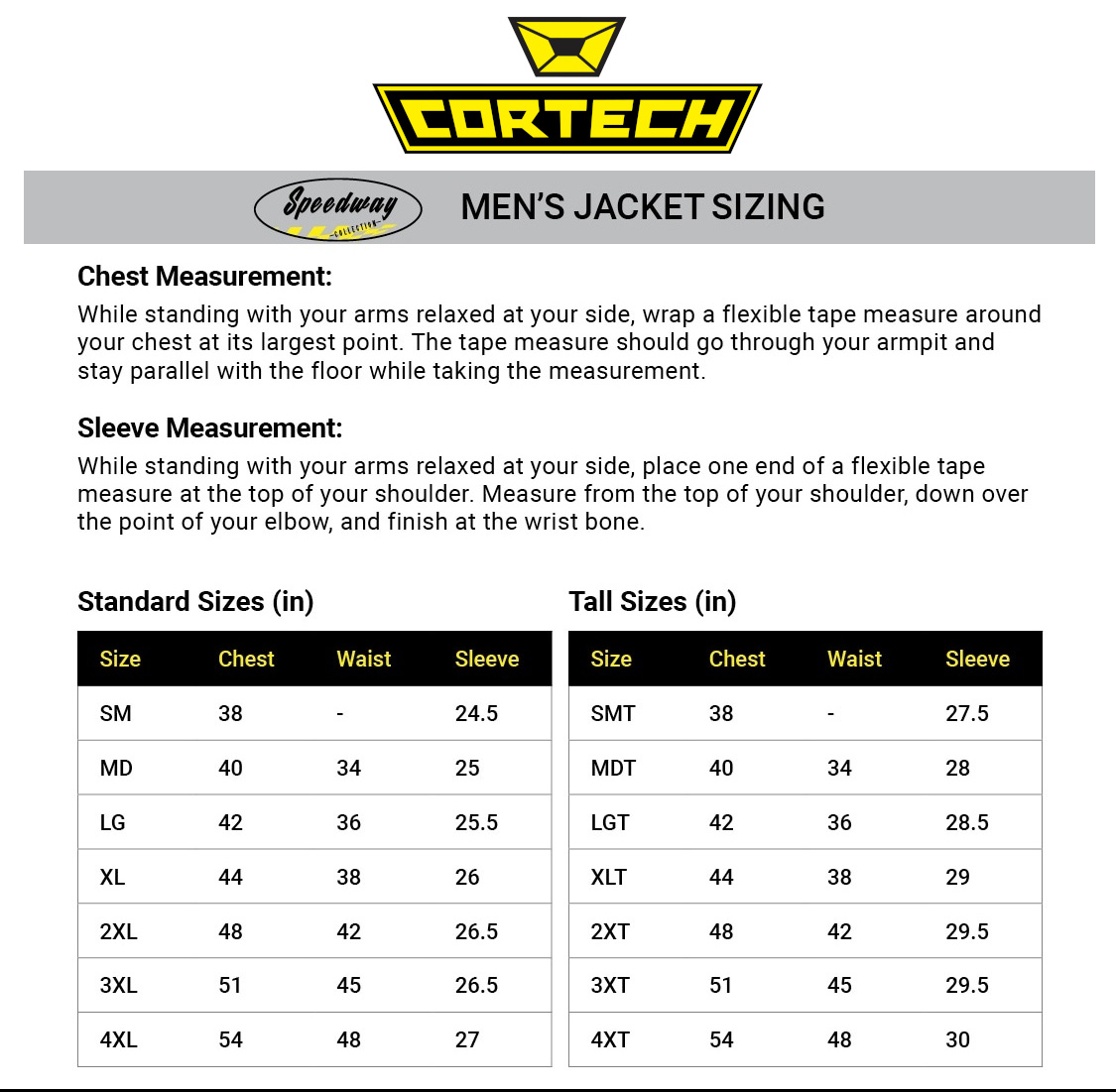 cortech-jacket-size-chart size chart