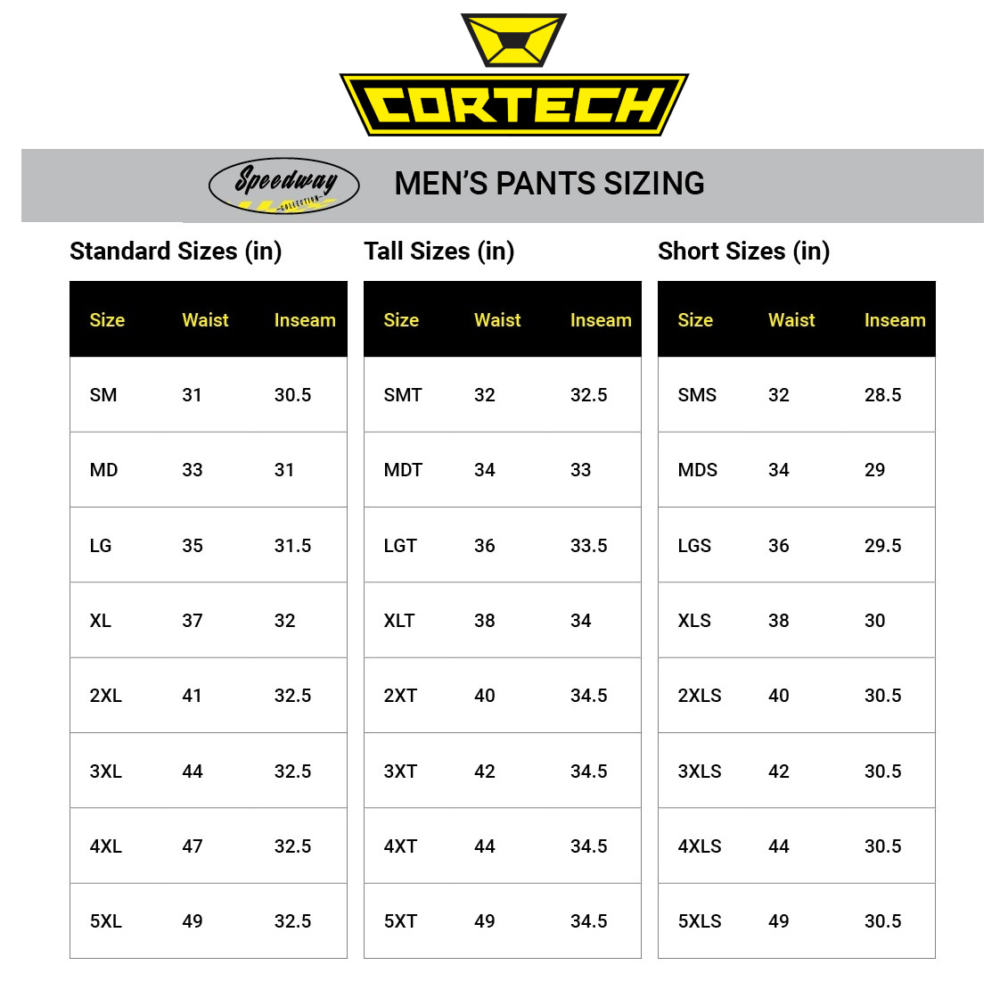 Cortech Pants Size Chart 