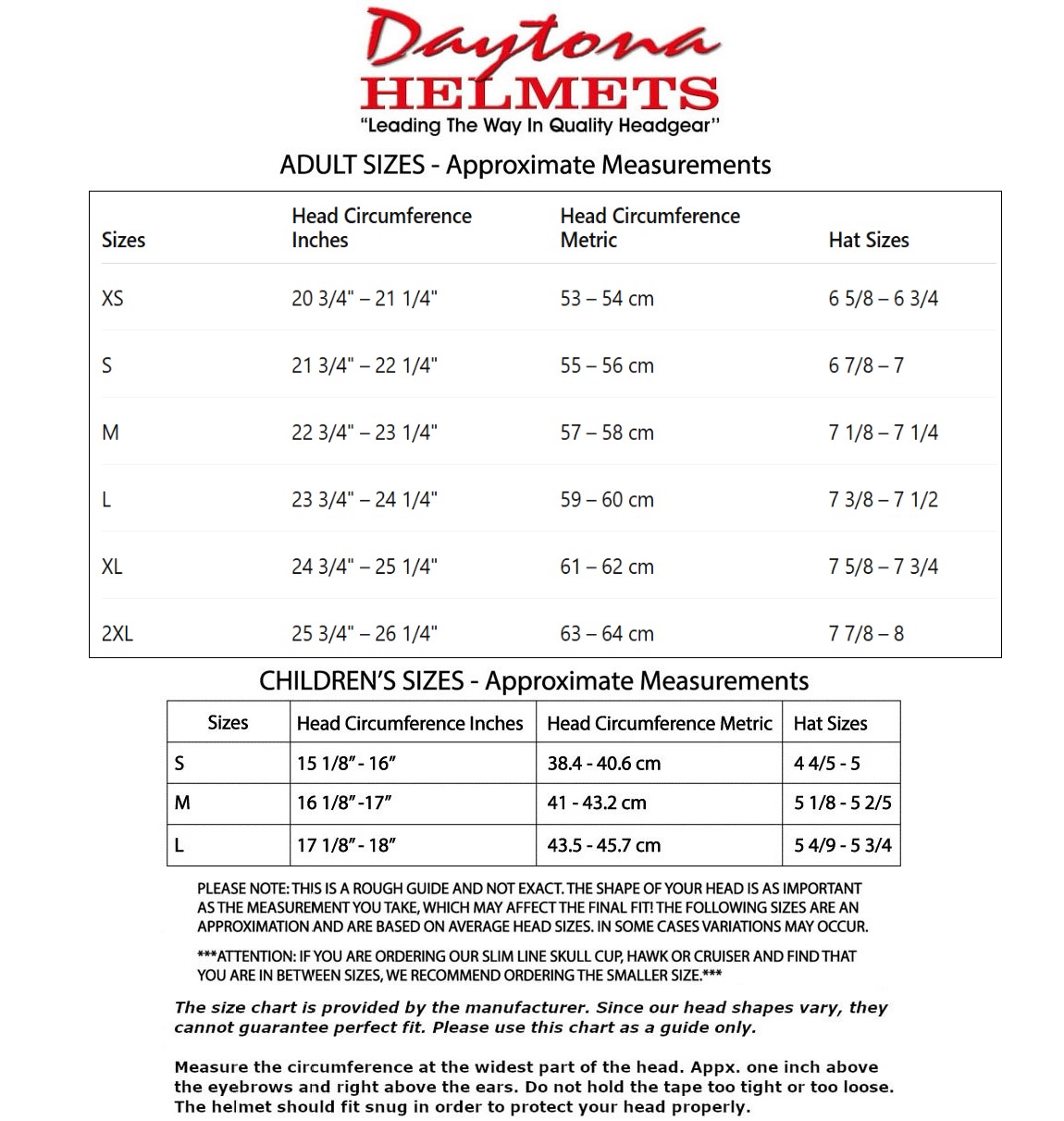 daytona-viper-c6-size-chart size chart