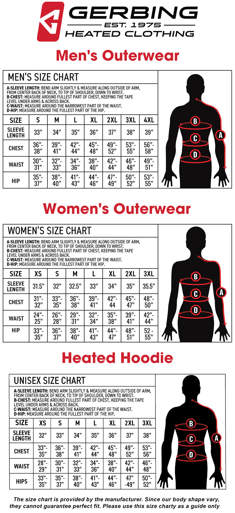 gerbing-outerwear-size-chart size chart