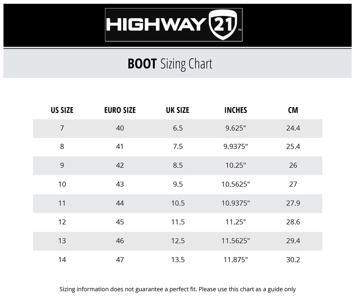 highway-21-boots-size-chart size chart