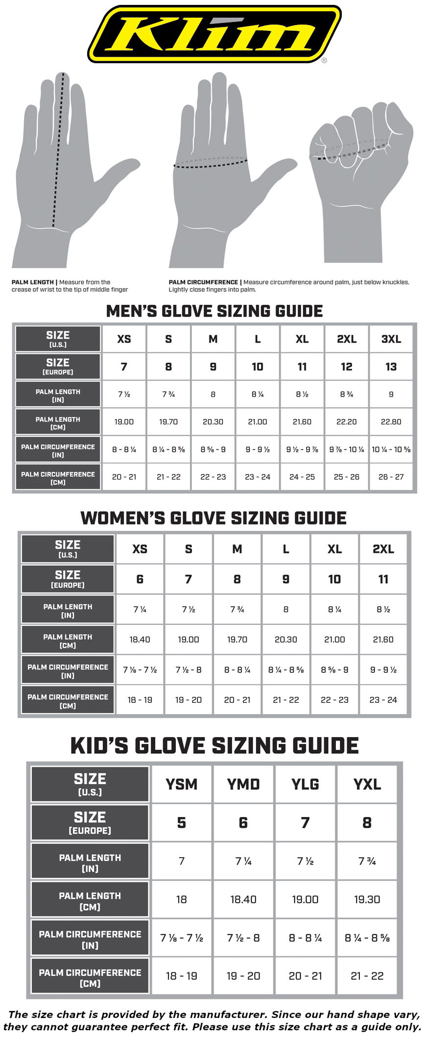 klim-gloves-size-chart size chart