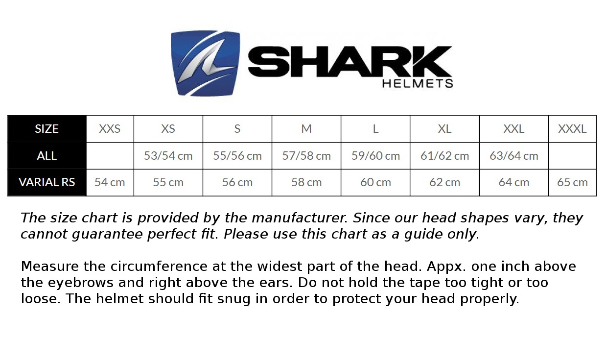Shark size chart