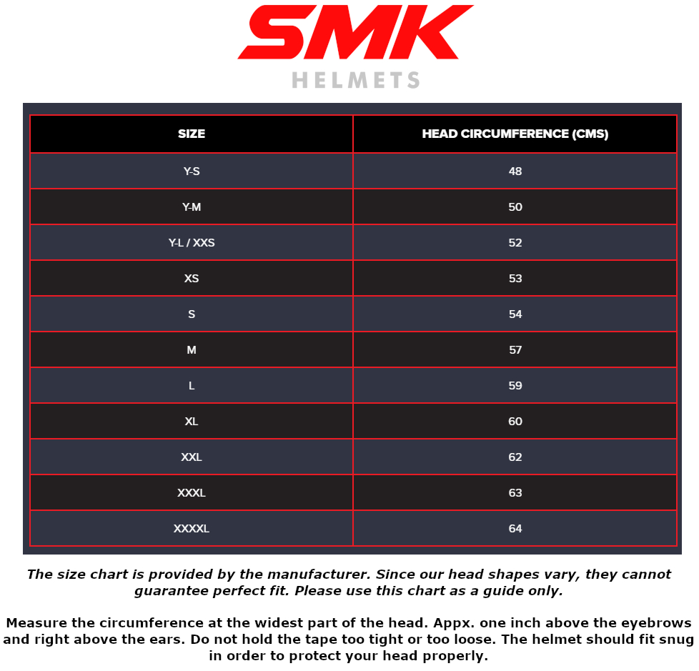 SMK size chart