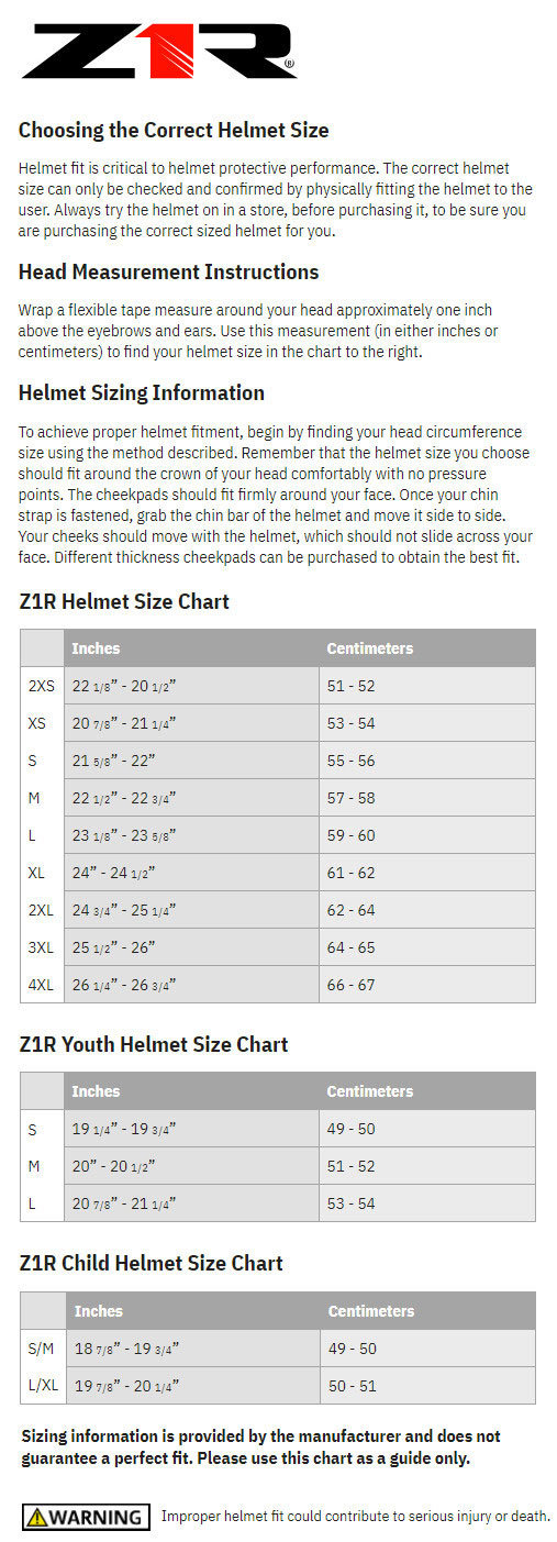 Z1R size chart