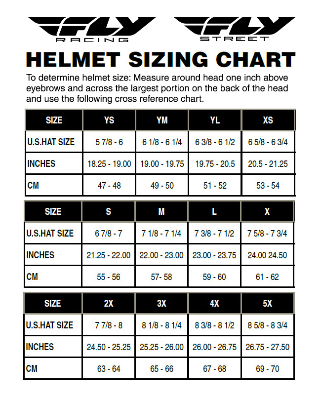 Fly Racing Helmets Size Chart