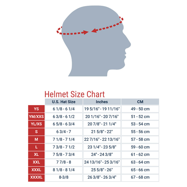 GMAX Helmets Size Chart