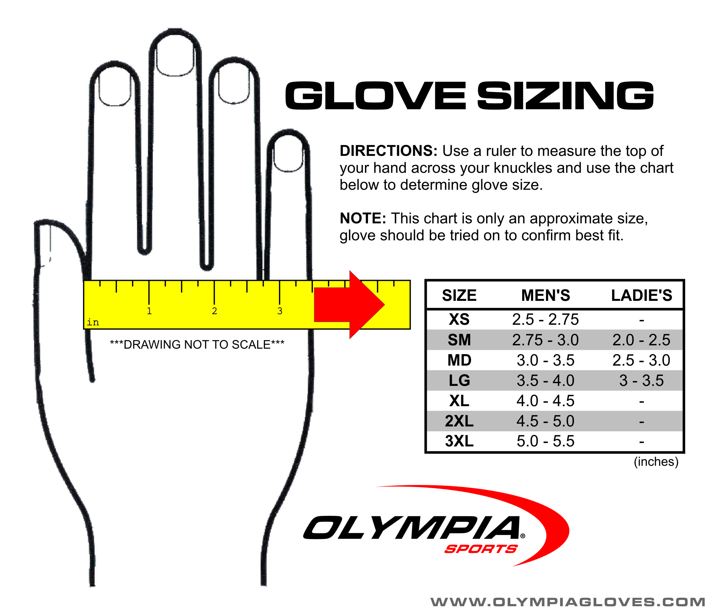 Olympia Sports Gloves Size Chart