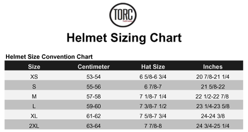 Tcmt helmet best sale size chart